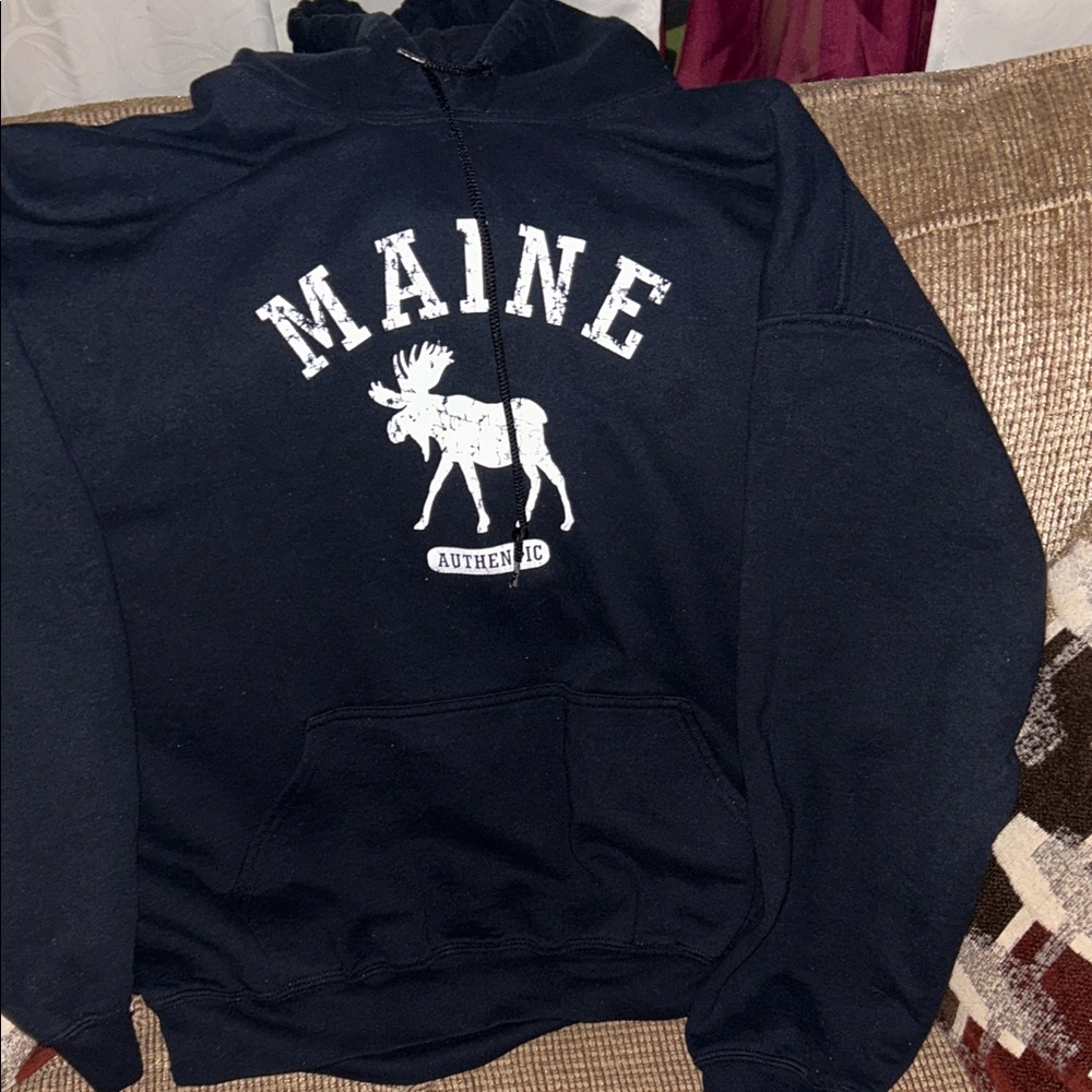 Gildan Black Zip-Up Hoodie with White Maine Moose Graphic
